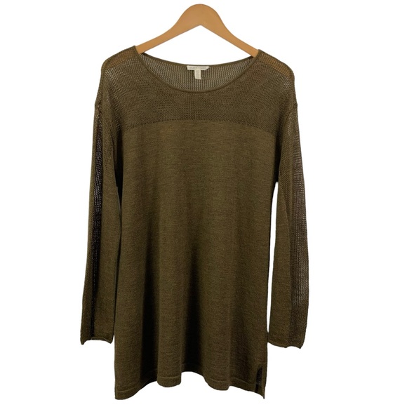 Eileen Fisher Sweaters - EILEEN FISHER Long Sleeve Tunic Light Weight Sweater Round Neck Moss Gold Green